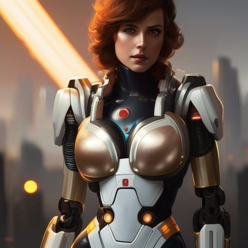 Astronaut Woman Walking Robot Dog, Hyperdetailed Concept Art