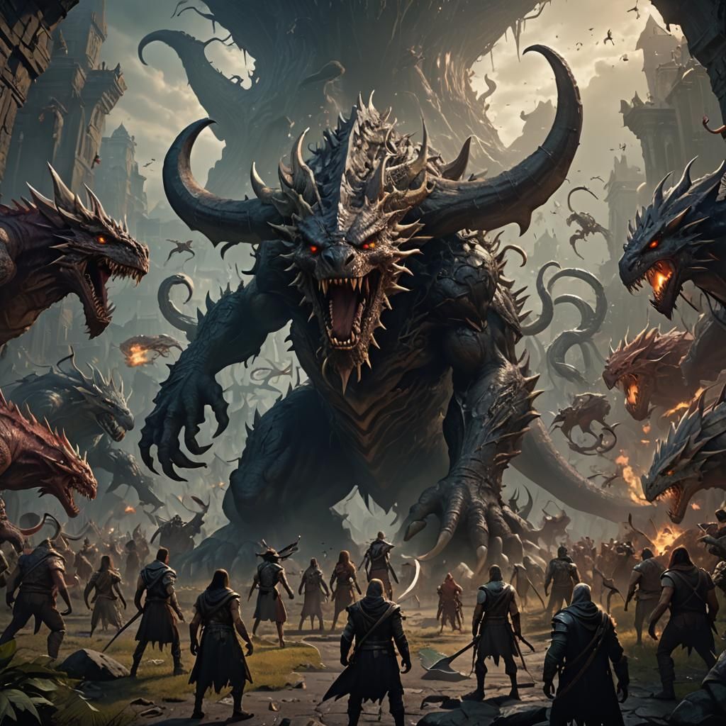Fantasy Fellowship Confronts Monster Horde