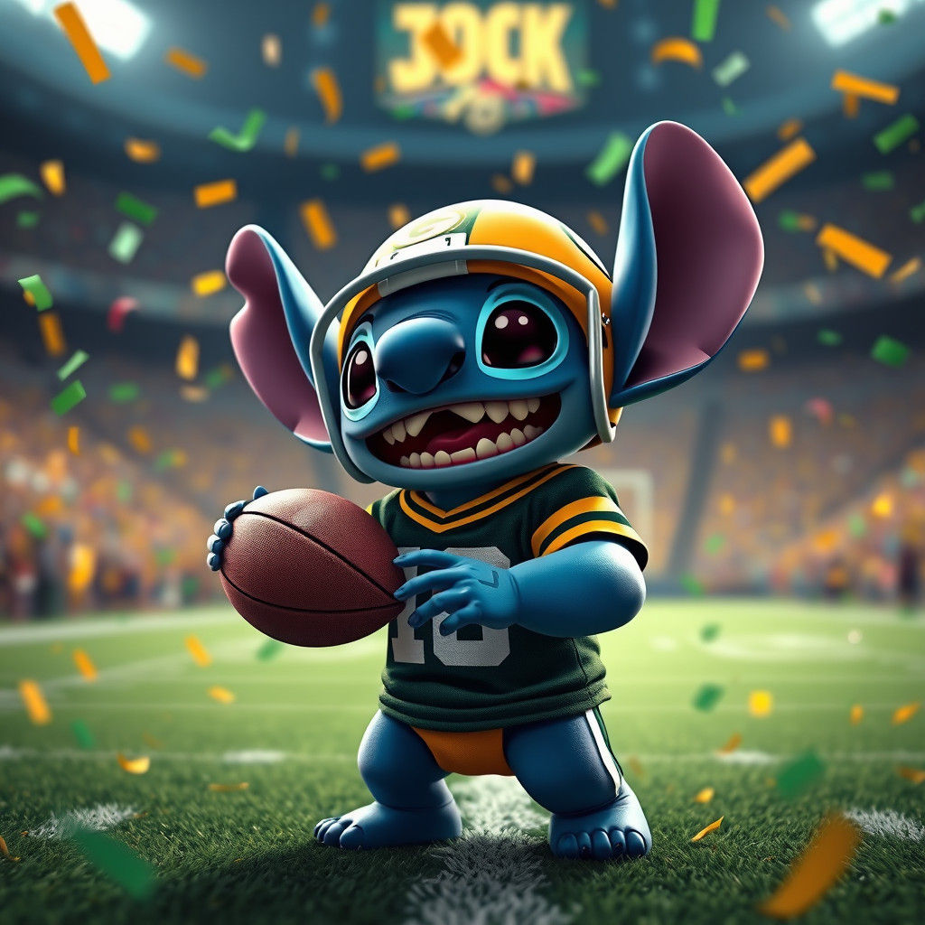 Stitch the Alien Celebrates Packers Victory