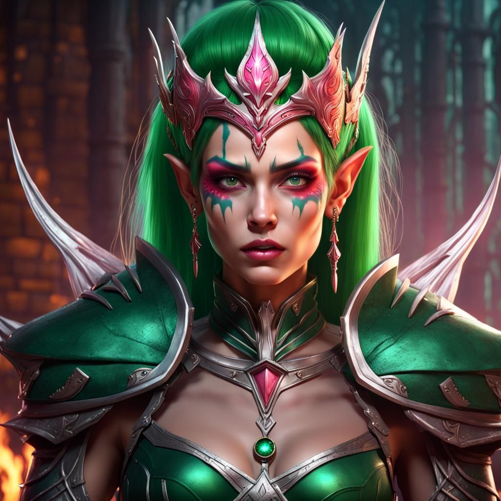 High Elf Princess with Emerald Armor, Digital Art