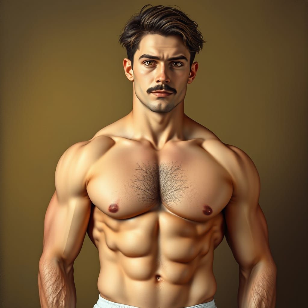 Muscular Young Hunk in Oil Painting Style