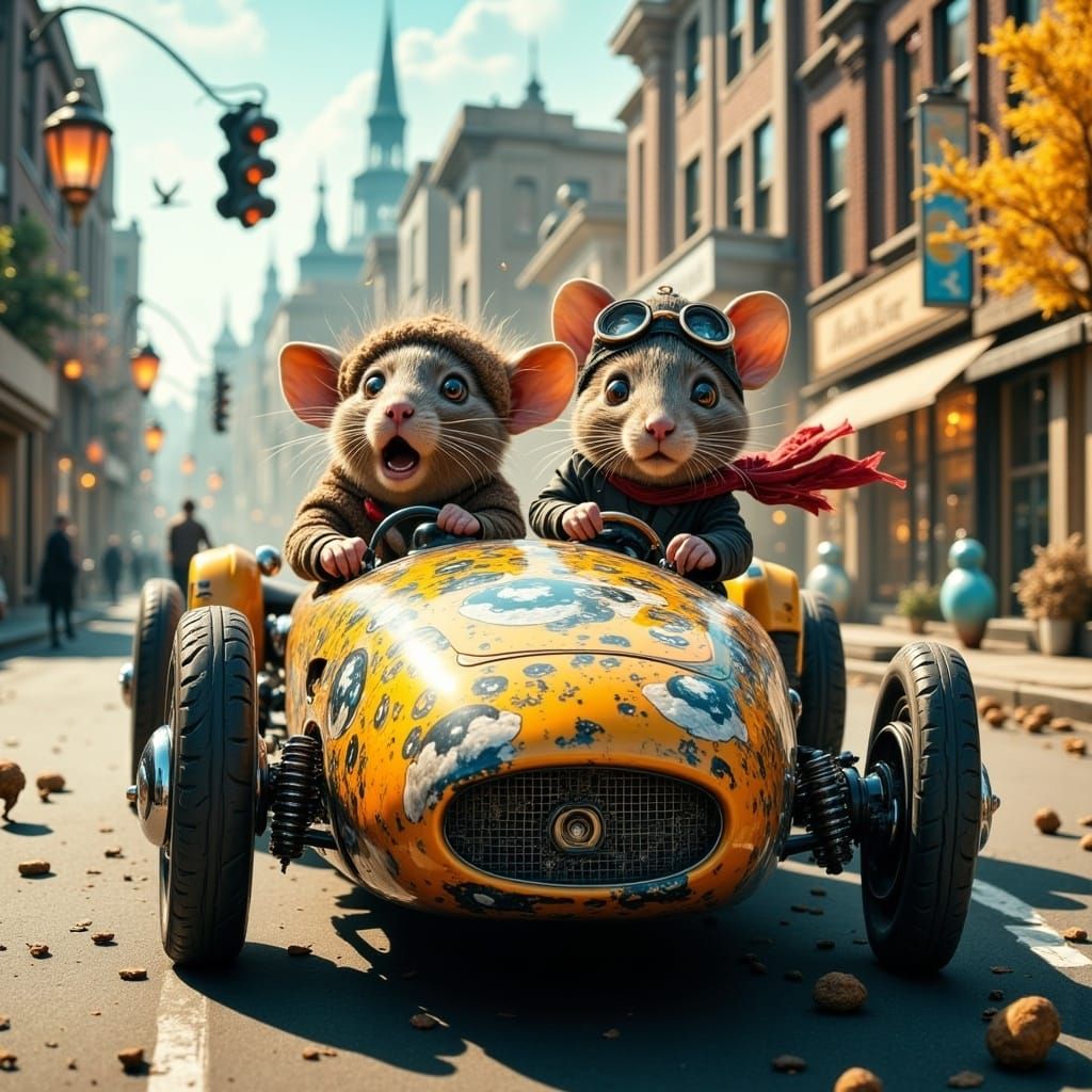 Mice in a Colorful Toy Car Chase