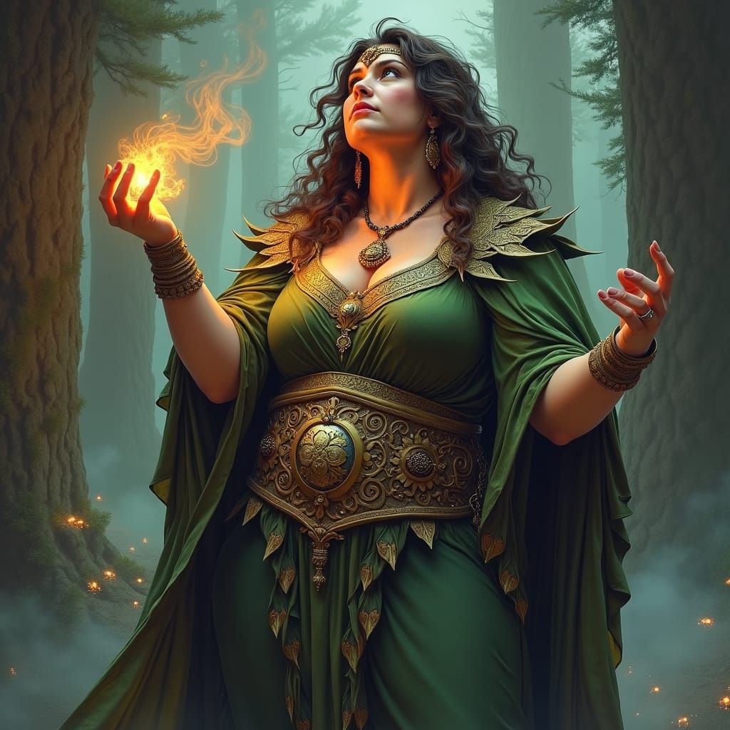 Curvaceous Druid Healer in Dark Fantasy Art