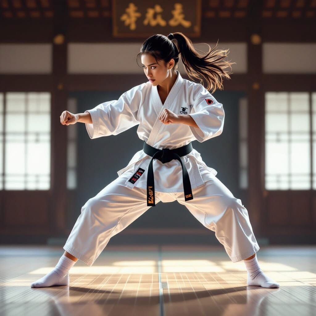 Karate Action Shot of Woman in White Taekwondo Shoes