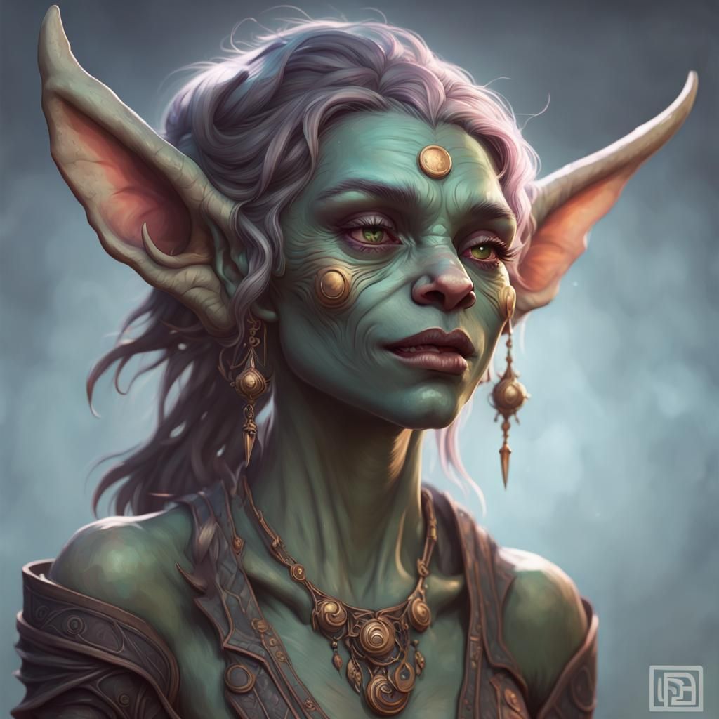 Teenage Moon Goblin Portrait in Hyperdetailed Style