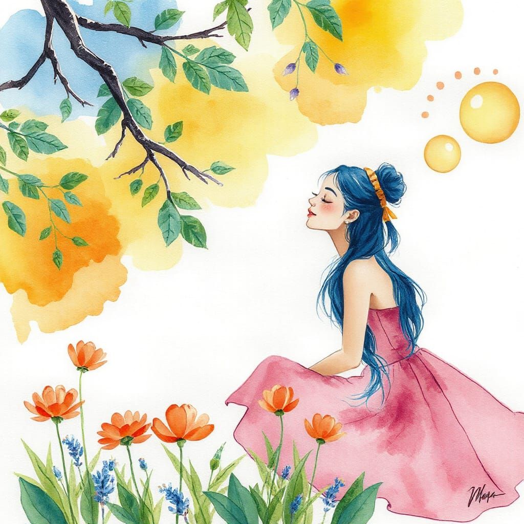 Watercolor Painting of Blissful Enjoyment