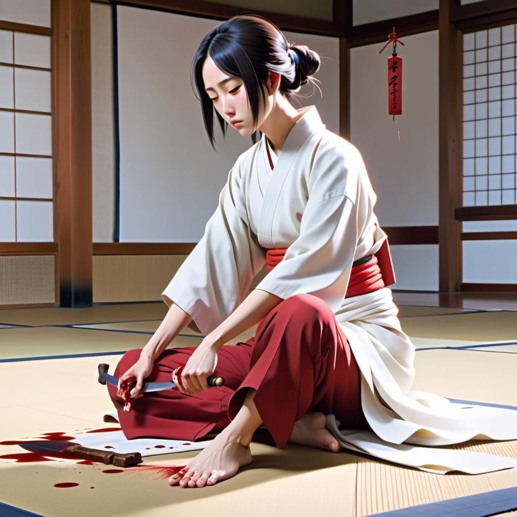 Mieko cleaning her tools, v.2 (Seasons of the Sword)