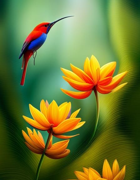 Harmonious Nature Scene with Vibrant Flora and Fauna