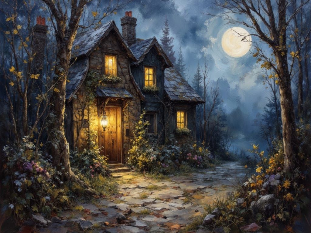 Highwayman Rides Under Moonlit Skies as Impasto Oil Painting