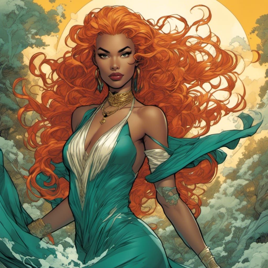 Blasian Sorceress in Comic Book Style Panel