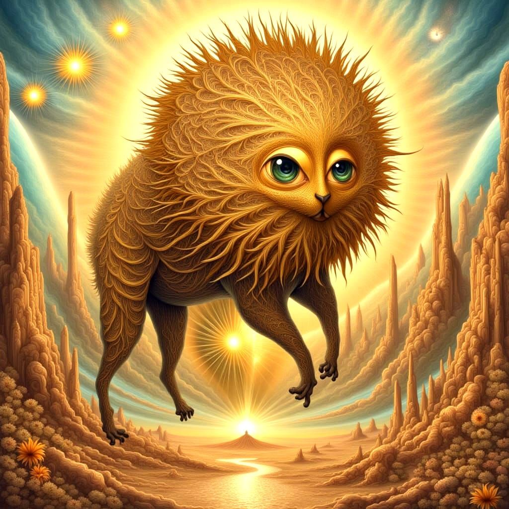 Surreal Lion Creature in Arched Desert Cliffs