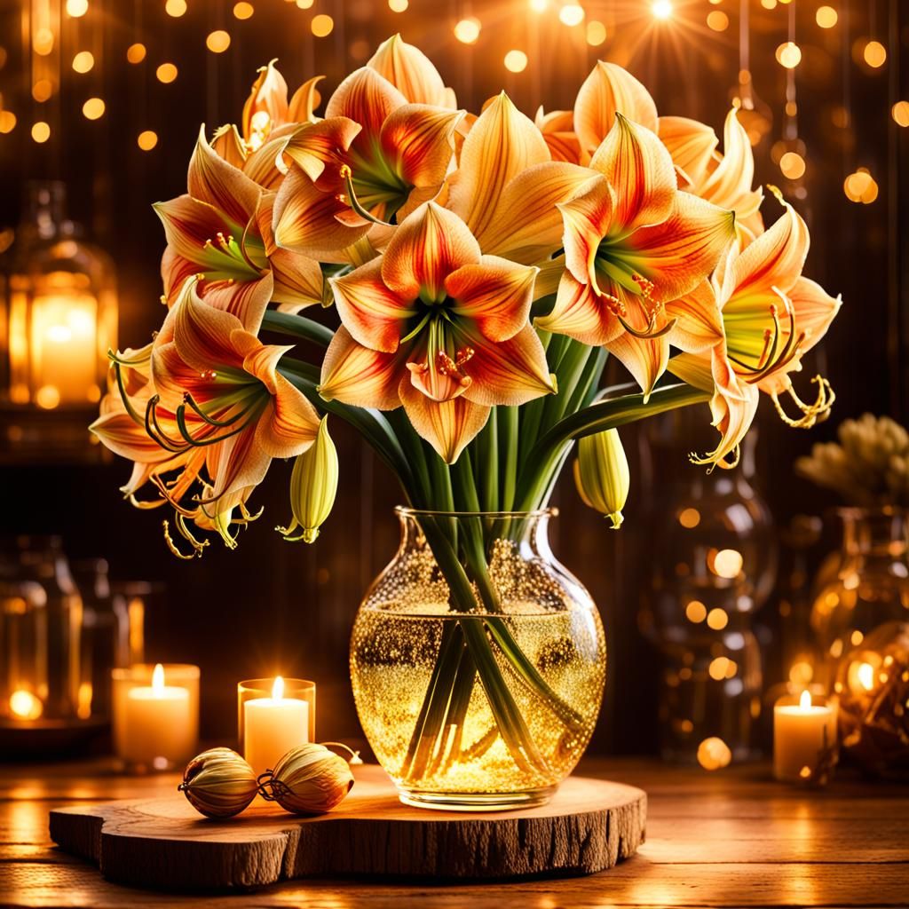 Golden Amaryllis Bouquet Still Life Photography