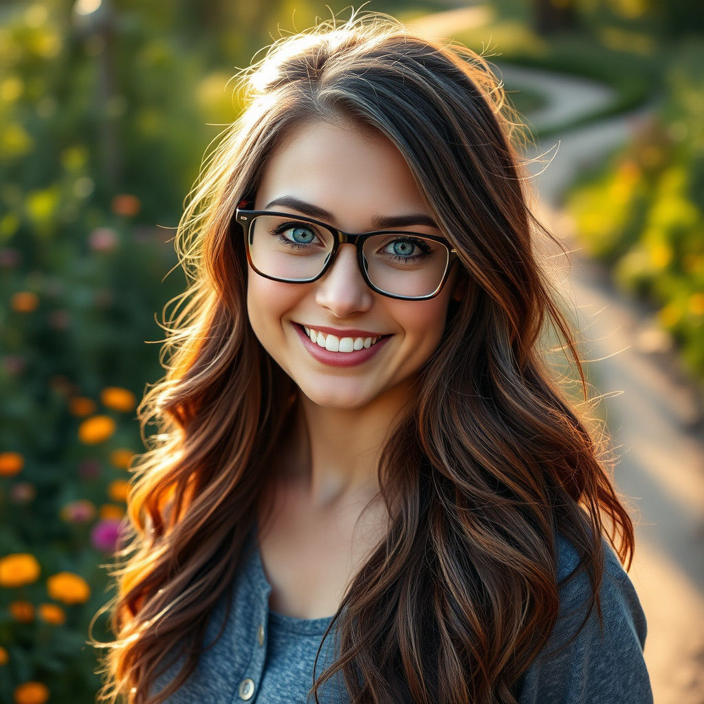 Smiling Woman with Glasses in Natural Light Photo