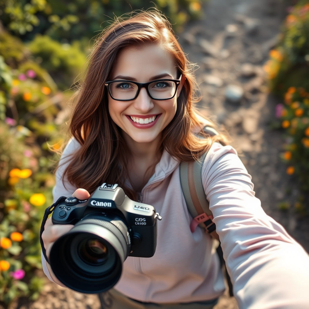 Woman with Warm Smile Captures Selfie on Hiking Trail