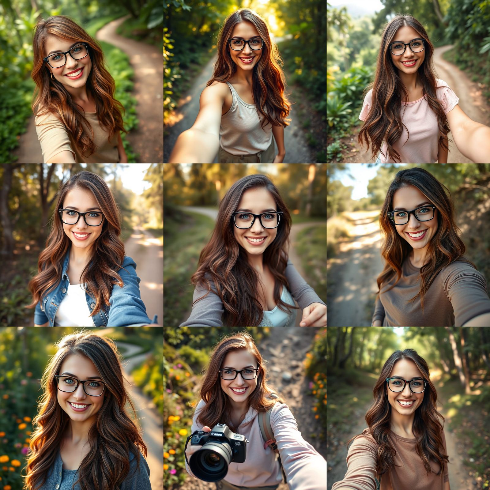 Smiling Woman with Glasses on Dirt Trail