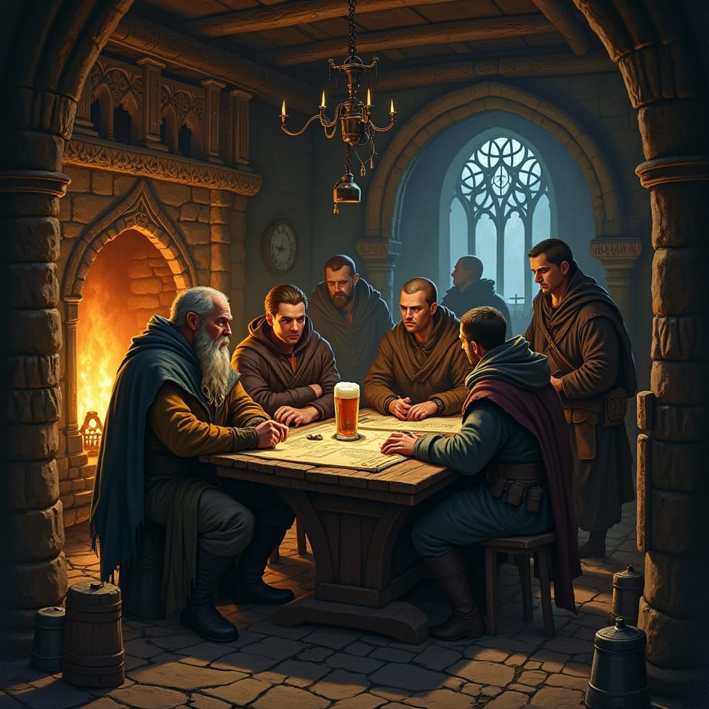 Dark Fantasy Tavern Scene in Medieval Style