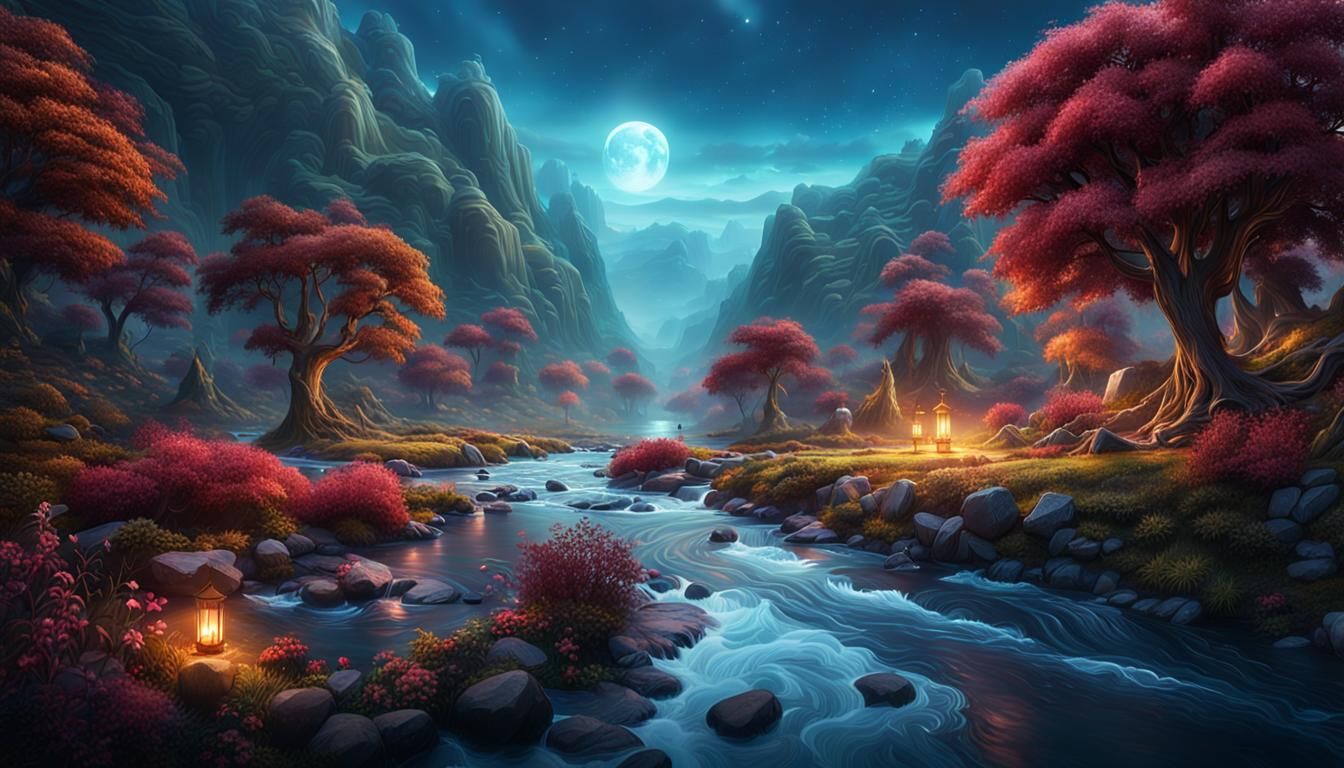 Fairytale River Scene in Fantasy Concept Art