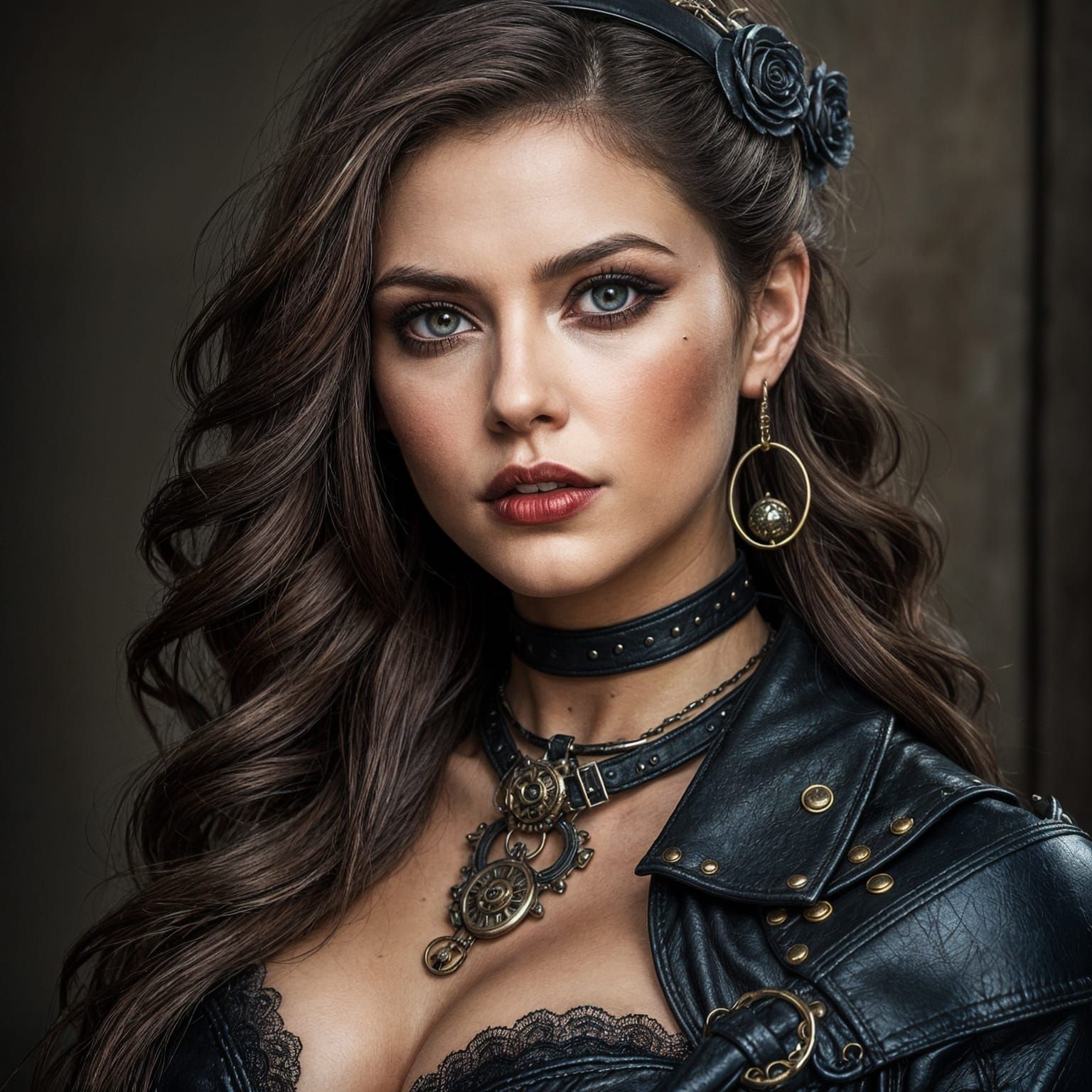 Gothic Steampunk Woman in Tight Leather