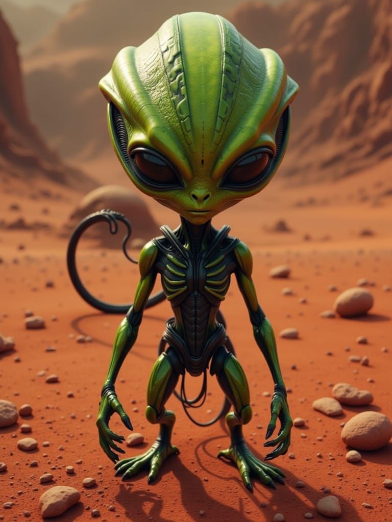 Green Alien on Mars in Digital Art Style