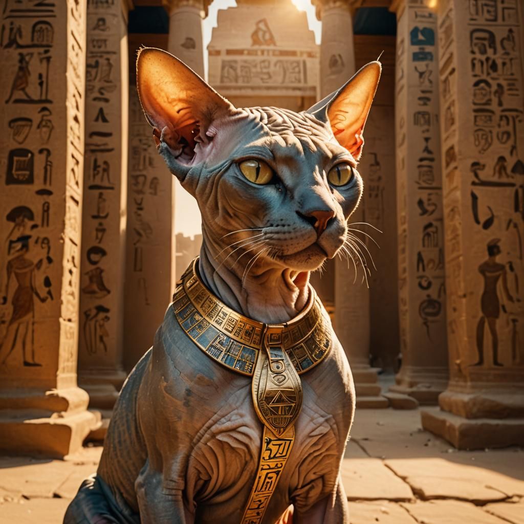 Sphynx Cat as Egyptian Priestess in Temple