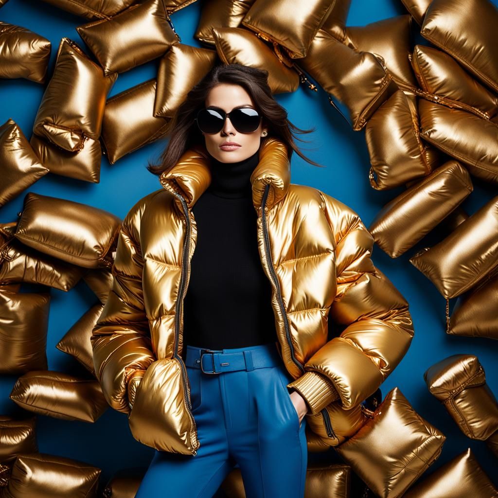 Woman in Gold Puffer Jacket, Professional Portrait