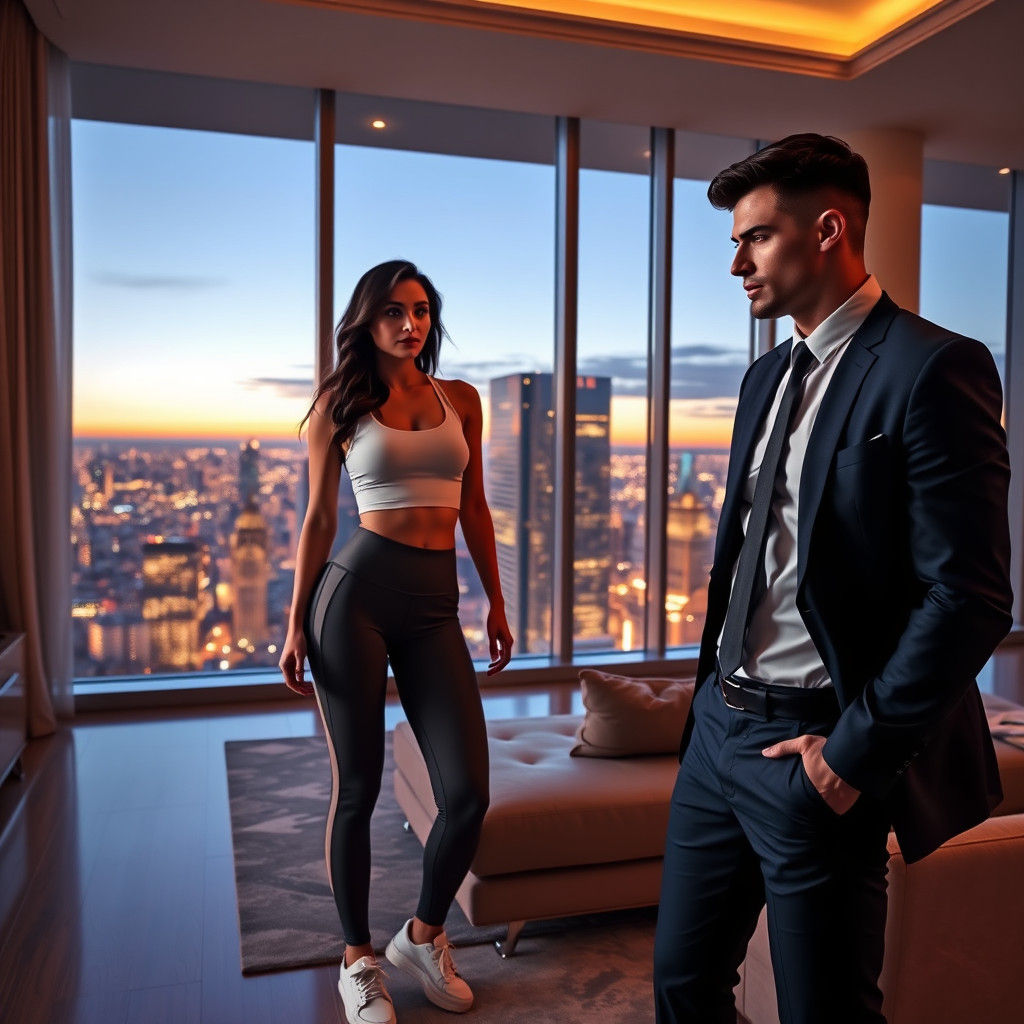 Sporty Woman in City Living Room: Hyper-Realistic Art