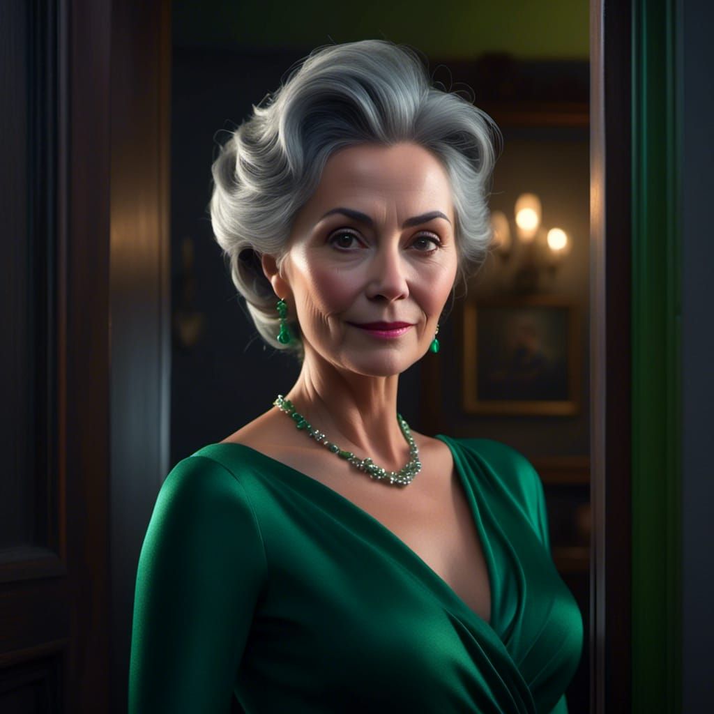 Elegant Woman in Green Gown, Pixar-Style 3D Render