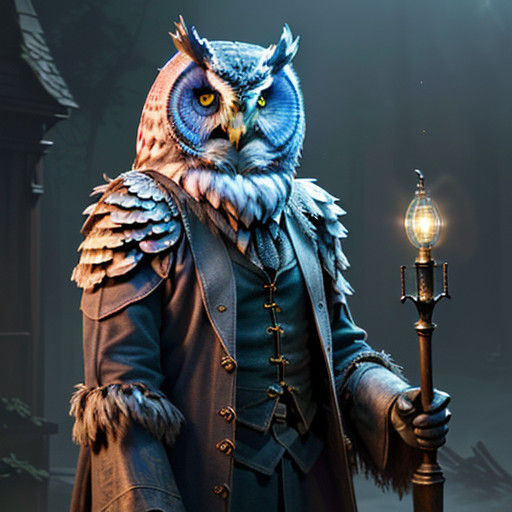 Whimsical Owl Wizard in Ancient Forest