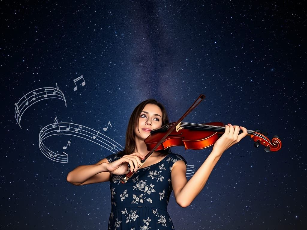 Ethereal Violinist Under Starry Sky