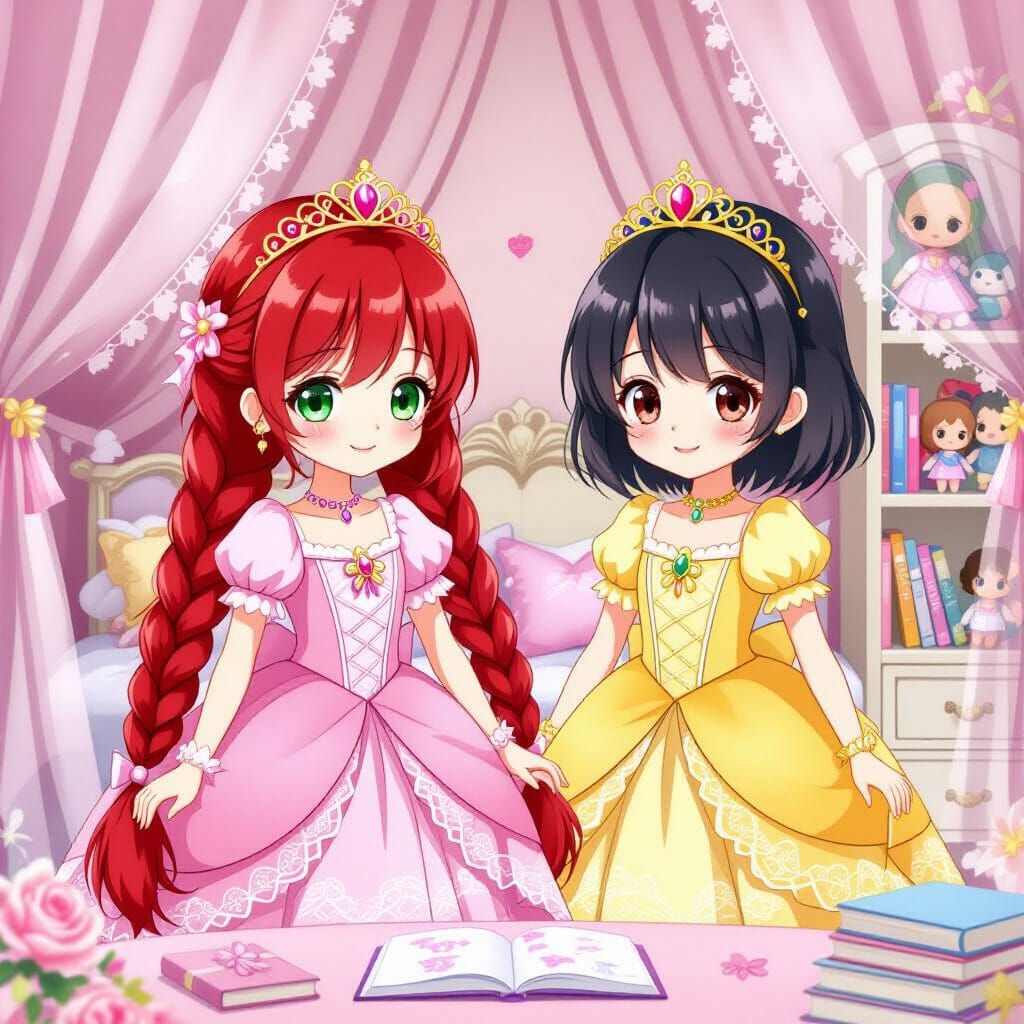 Cute Girls in Princess Dresses and Tiaras