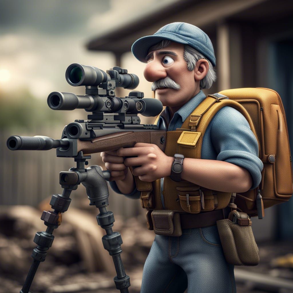 Hyperrealistic Bob the Builder as Sniper