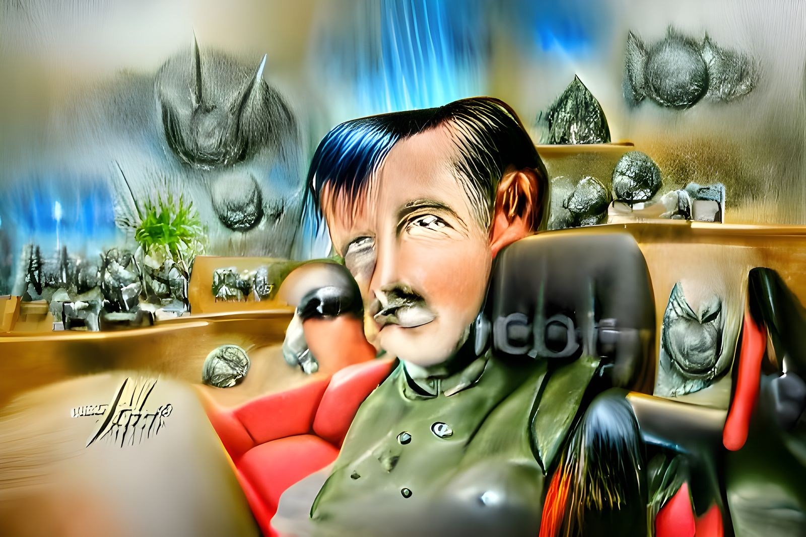 Steampunk Portrait of Historical Figure in Cabinet