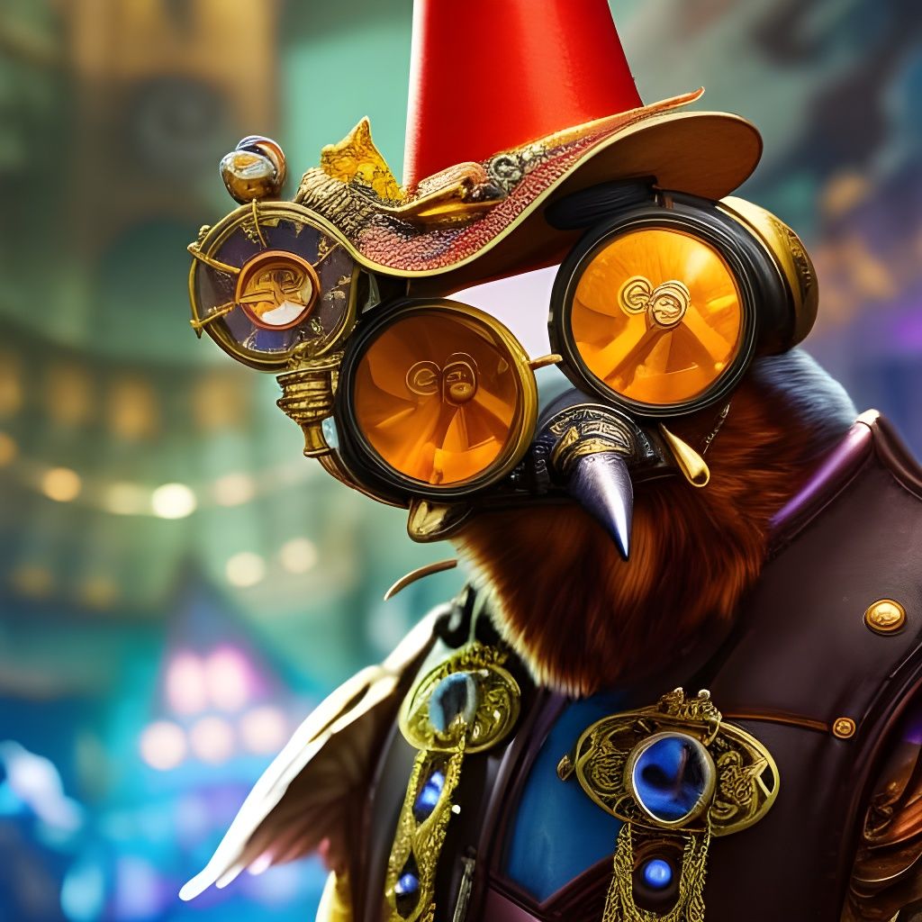 Steampunk Chicken with Ornate Glasses in Fantasy Art