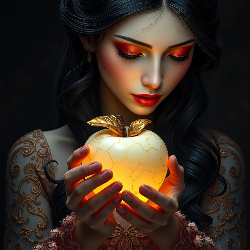 Golden Kintsugi Apple Illuminates a Regal Woman