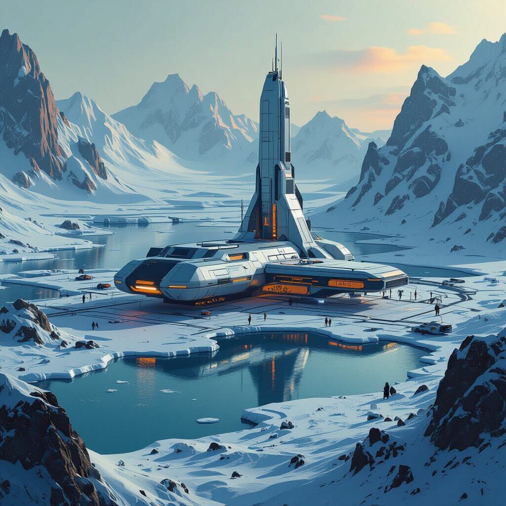 Futuristic Research Outpost on Titan in Sci-Fi Style