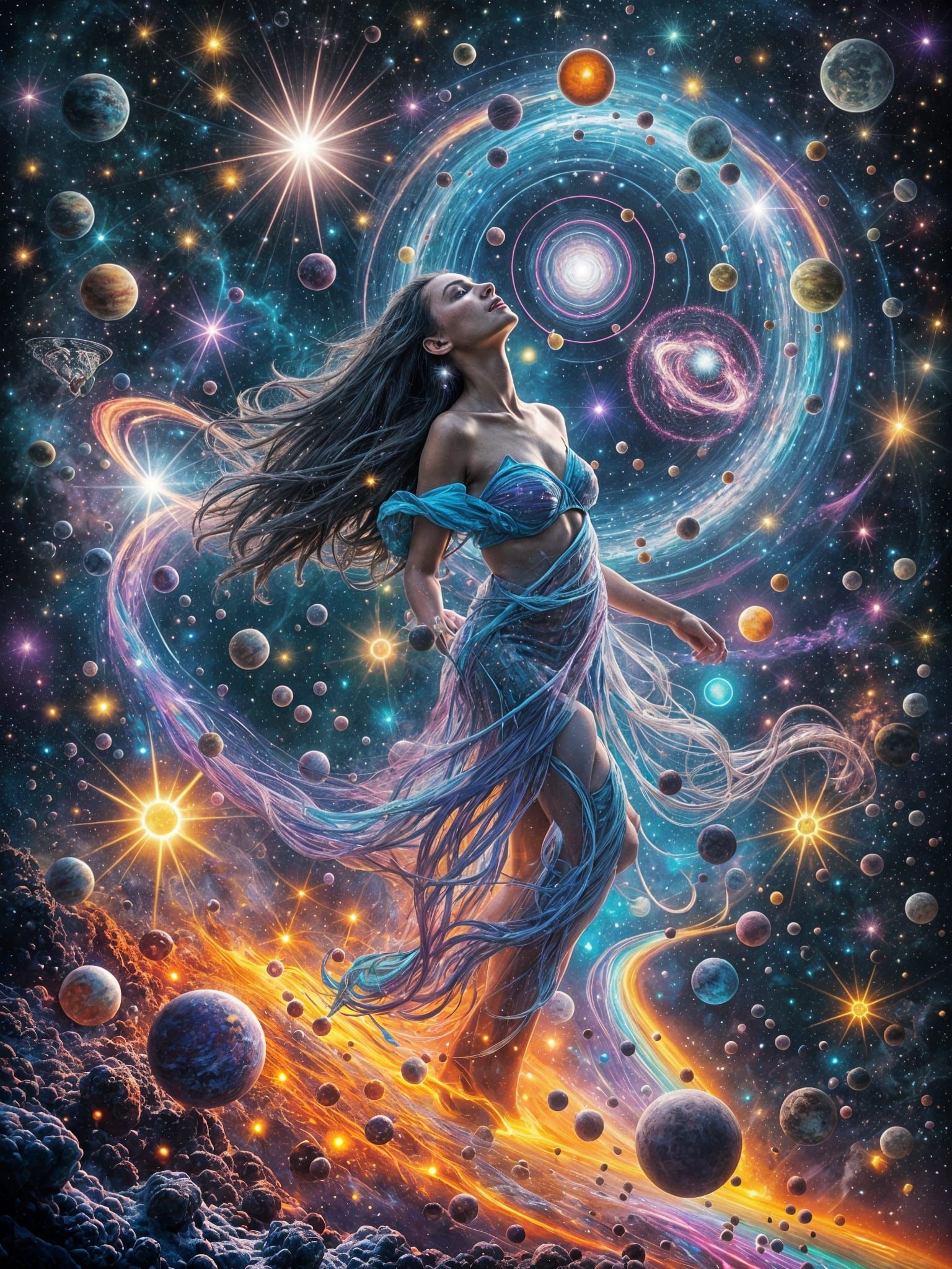 Woman in Space: Vibrant Graffiti Street Art