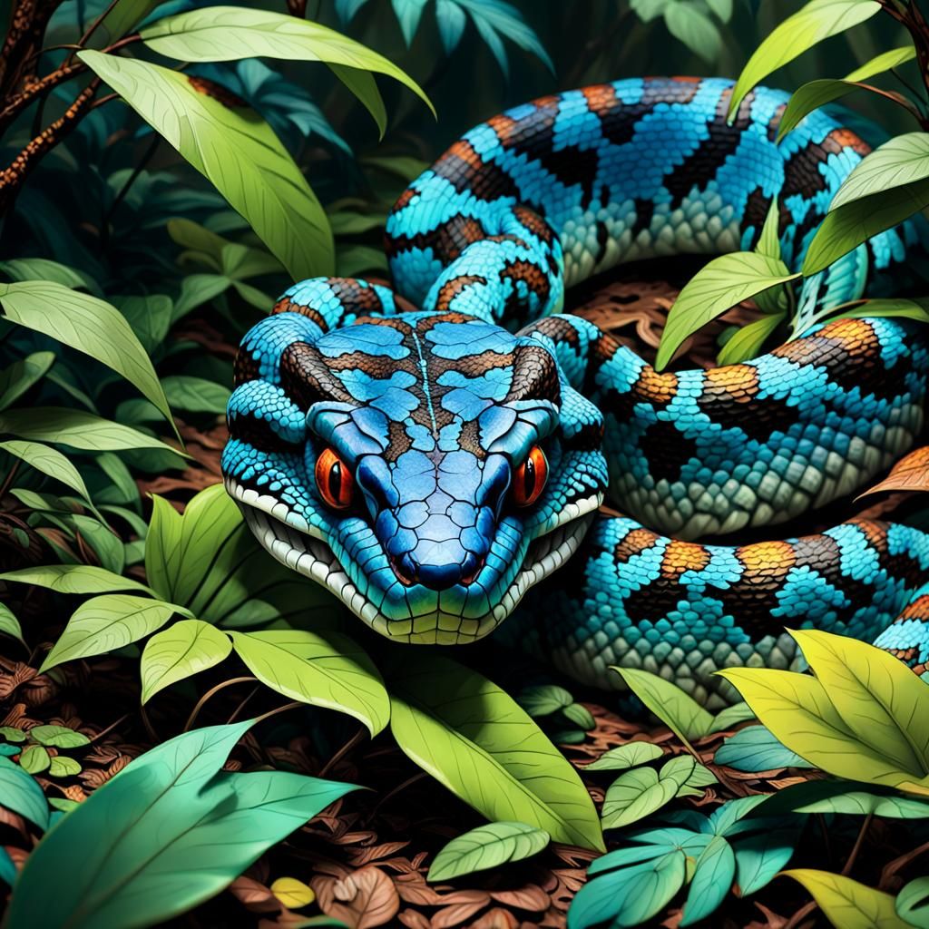 Camouflaged Rainforest Viper in Detailed Matte Painting