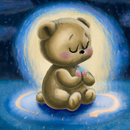 Teddy Bear Praying in Dreamy Watercolor Style
