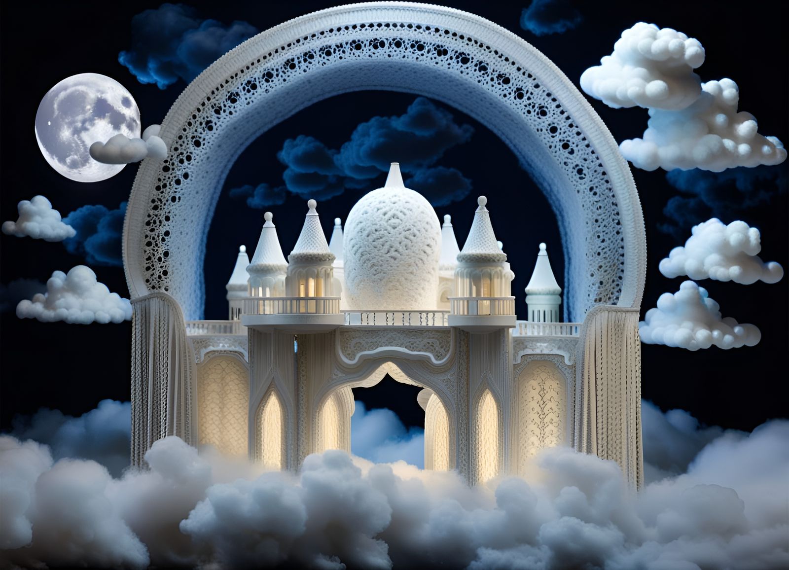 Moonlit Cloud Palace in the Night Sky