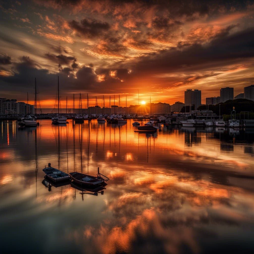 Hyperrealistic Sunset Over Bay in High Definition