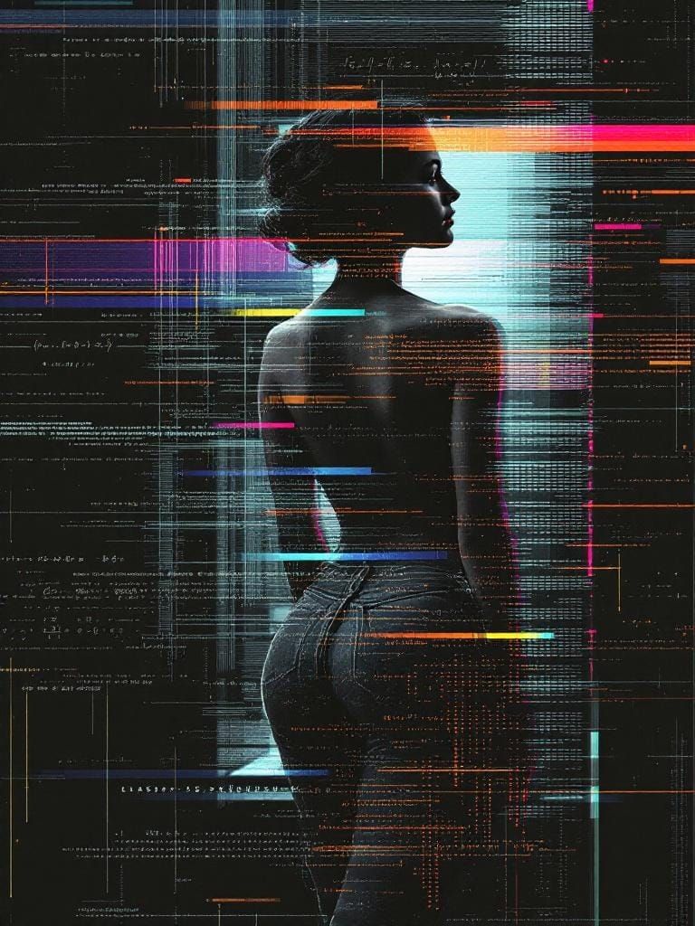 Ryoji Ikeda-Inspired Glitch Photo of a 1950s Woman