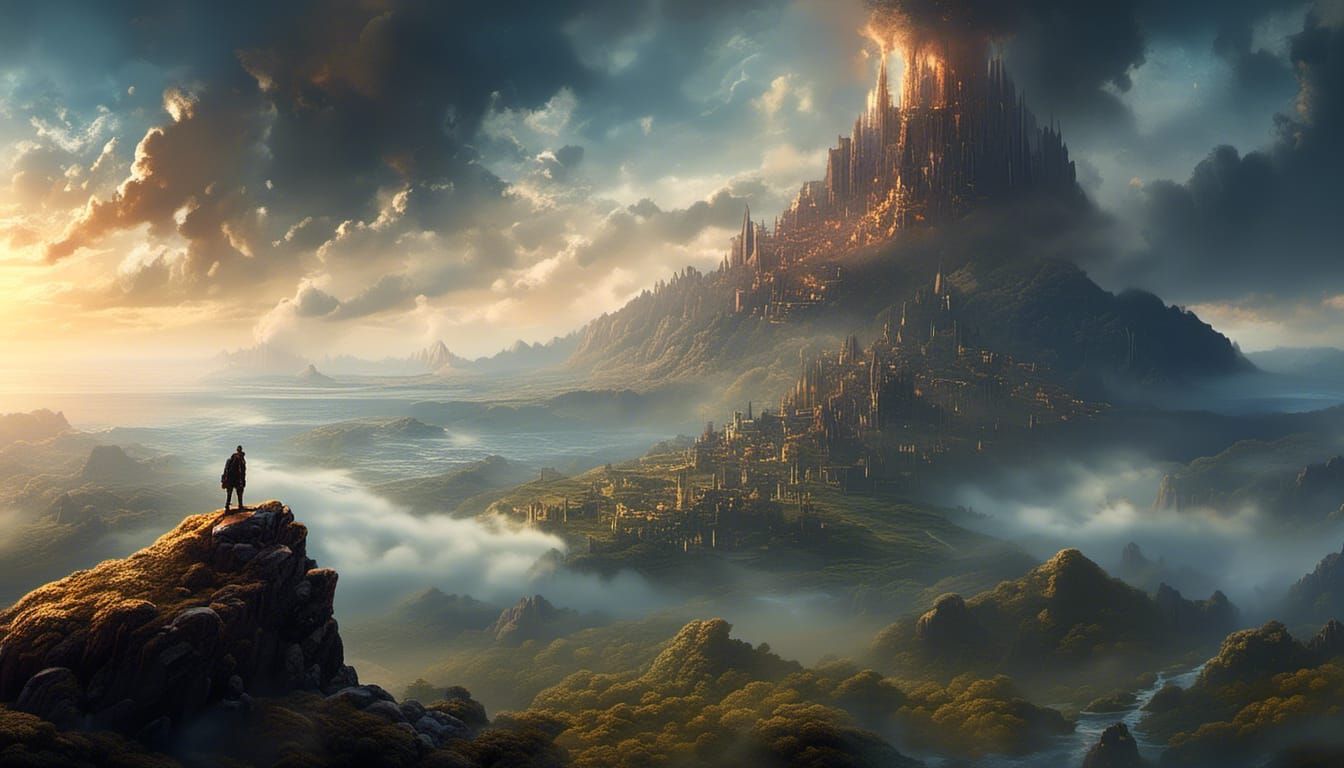 Stormy Mountain Peak: Hiker Observes Distant Tornado