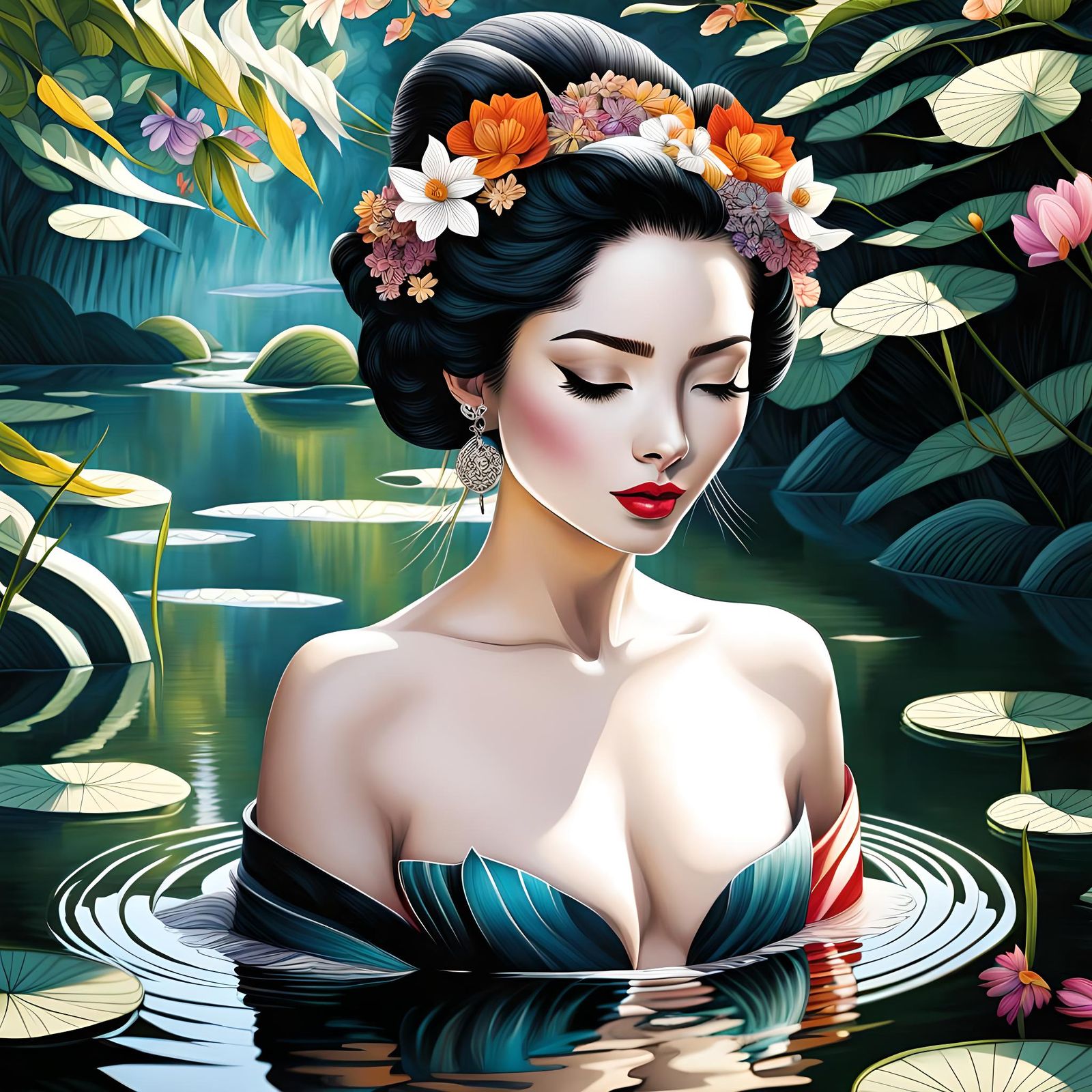 Immodest Geisha in Water