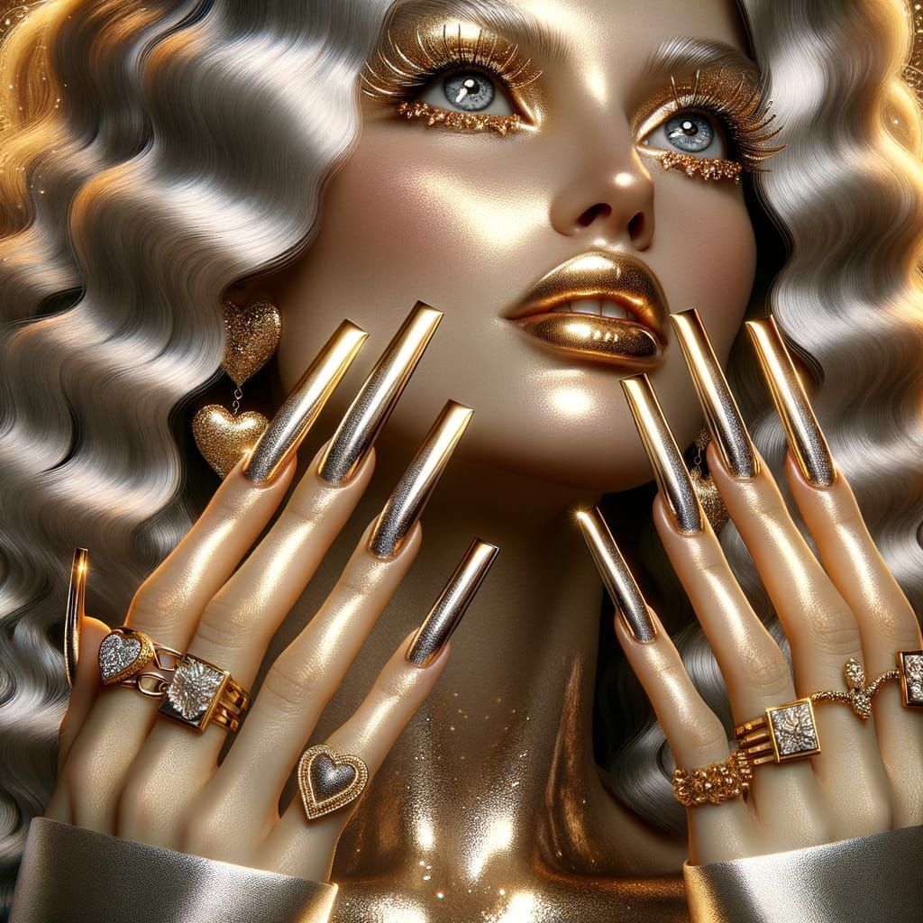 Elegant Hands with Liquid Gold and Chrome Nails