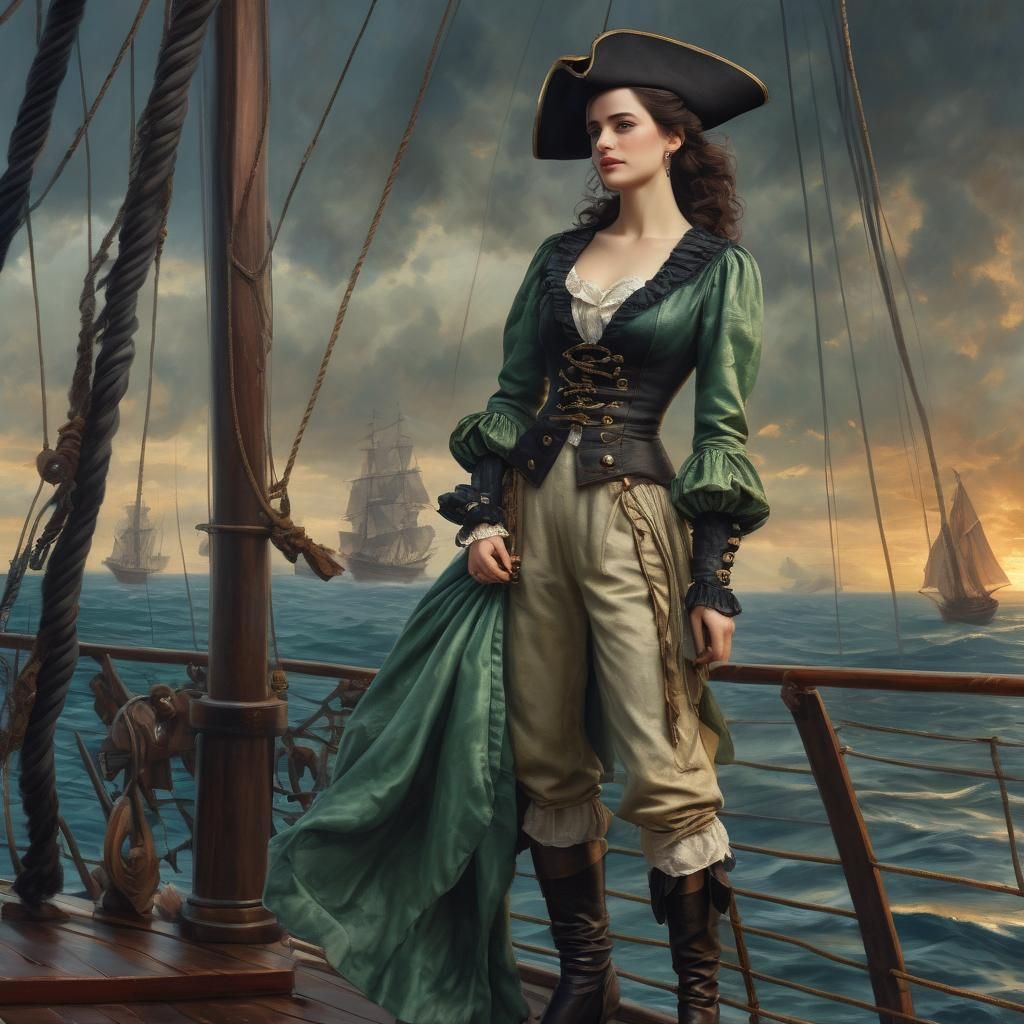 Eva Green as Pirate in Precisionism Oil Painting