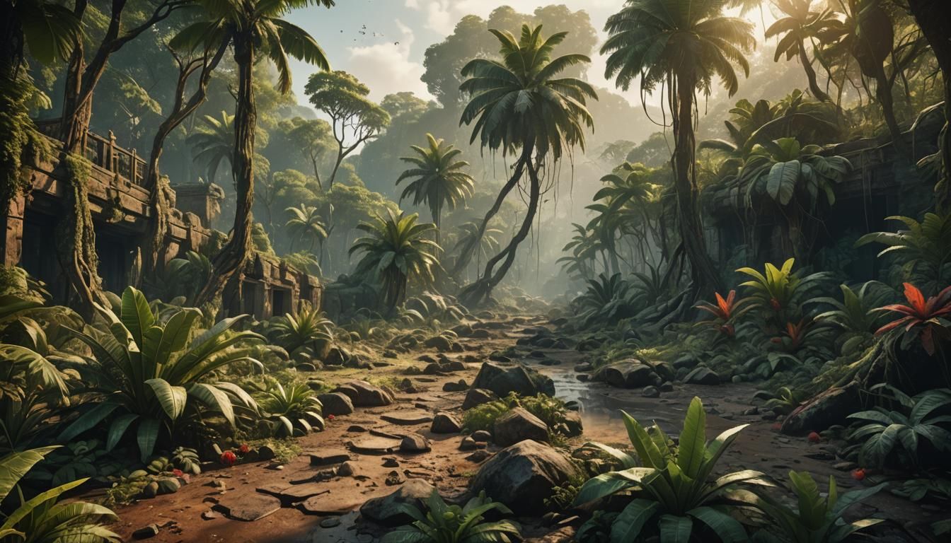Haunting Transformation Of A Tropical Jungle Vibrant Landsca...