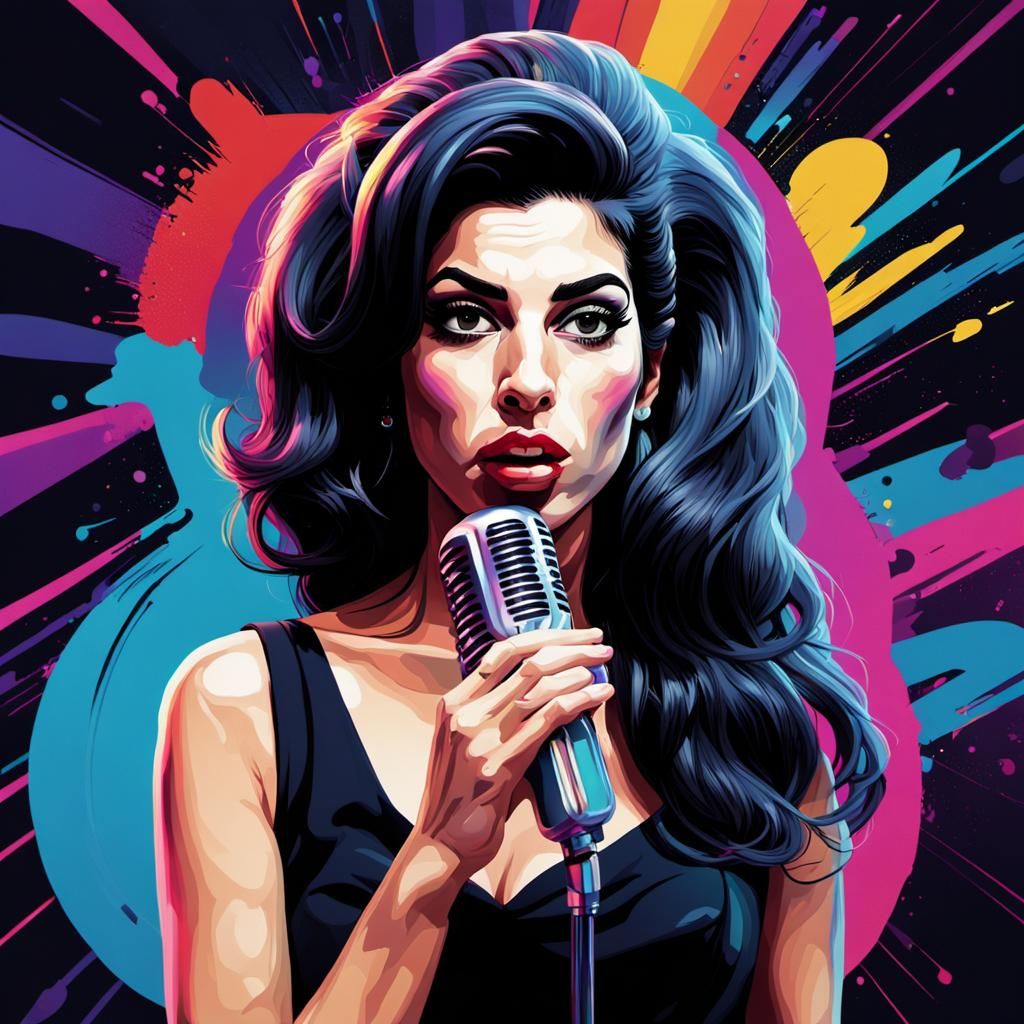 Amy Winehouse Retrowave Portrait with Electric Arc