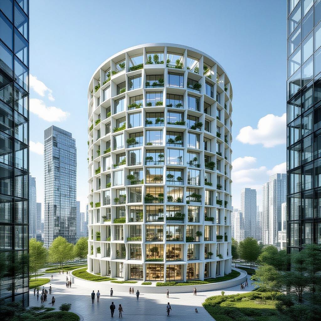 Eco-Friendly Cooling Tower with Lush Greenery