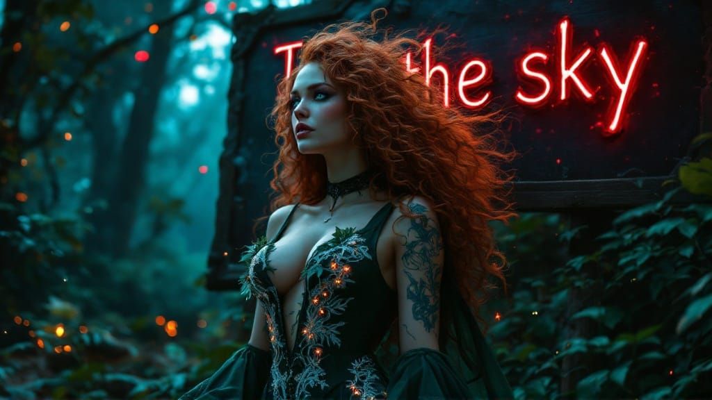 Gothic Merida Goddess with Mystical Bear Tattoos and Emerald...