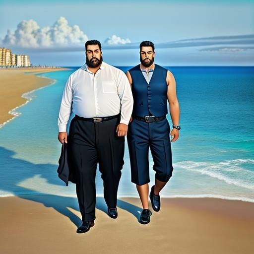 Surreal Beach Scene: Father and Son Repair the Sea